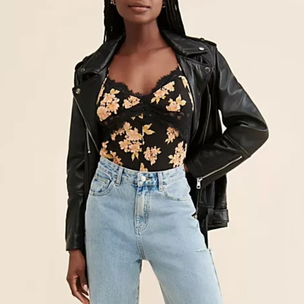 NWT Intimately Free People Monday Morning Floral Bodysuit in Antique Black Combo